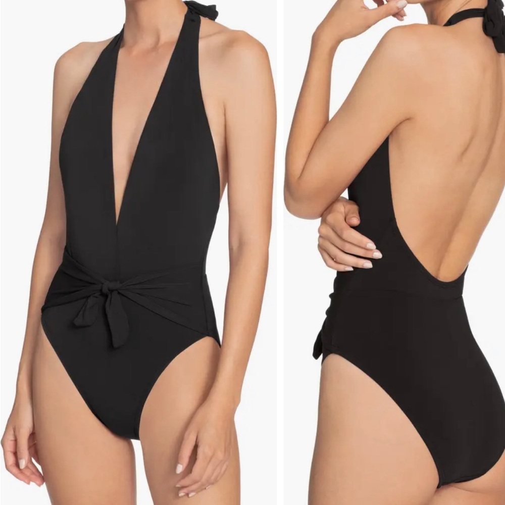 Ava Plunge Wrap One-Piece Halter Swimsuit